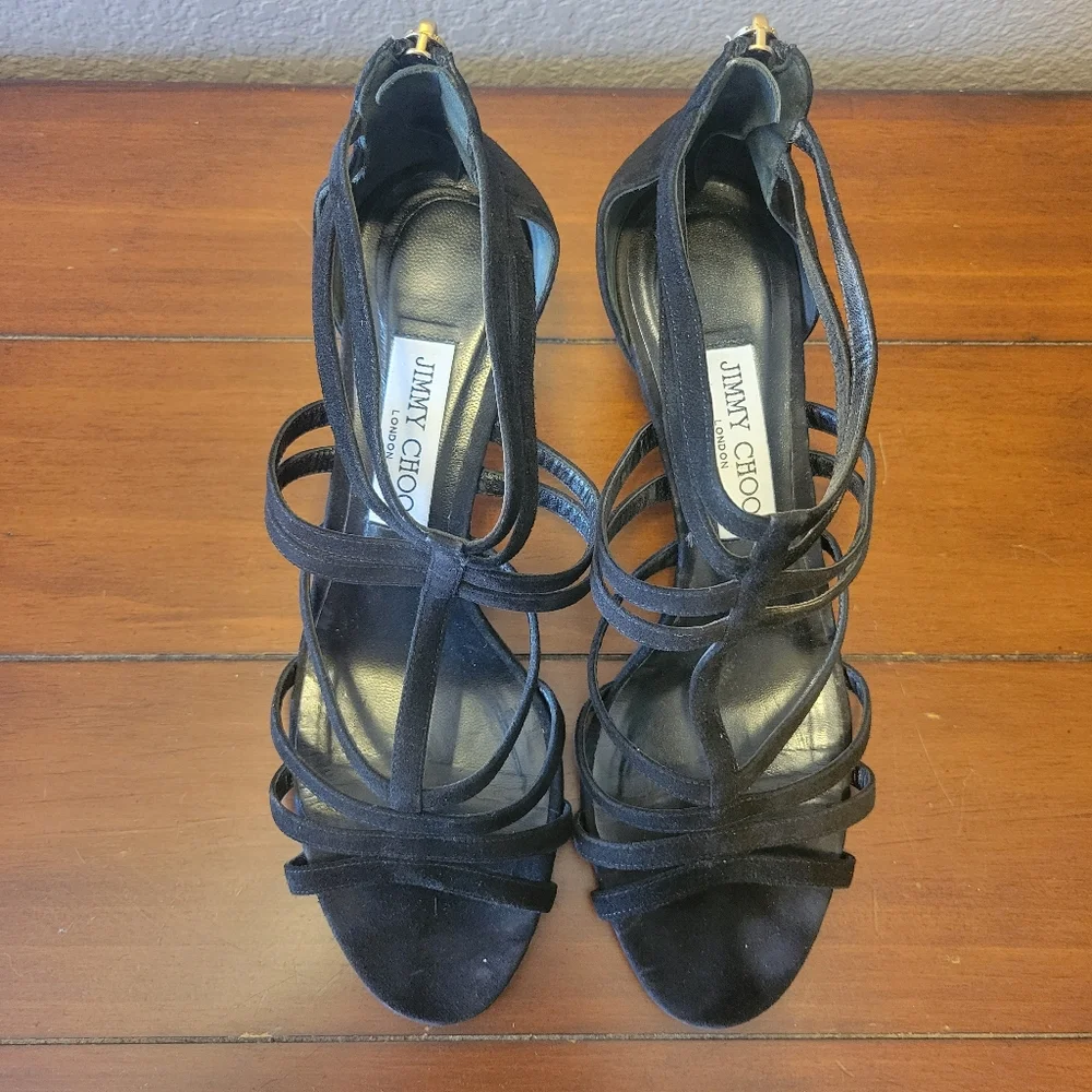Jimmy Choo Black Selina 85 Suede Strappy Sandals